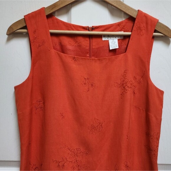 Grace Dresses Womens 10 Orange Silk Linen Floral Embroidered Sleeveless Sheath - Picture 3 of 12